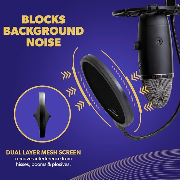 Pop Filter Screen for Microphones - Gooseneck Clamps Compatible with Blue - Picture 3 of 6